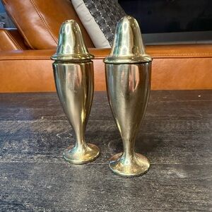 Vintage Polished Brass Salt and Pepper Shakers - Brass Tone